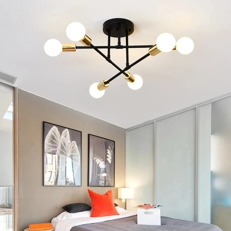 Candeeiro de Teto Nórdico com 6 Luzes E27 – Design Vintage e Moderno para Sala, Quarto e Espaços Comerciais