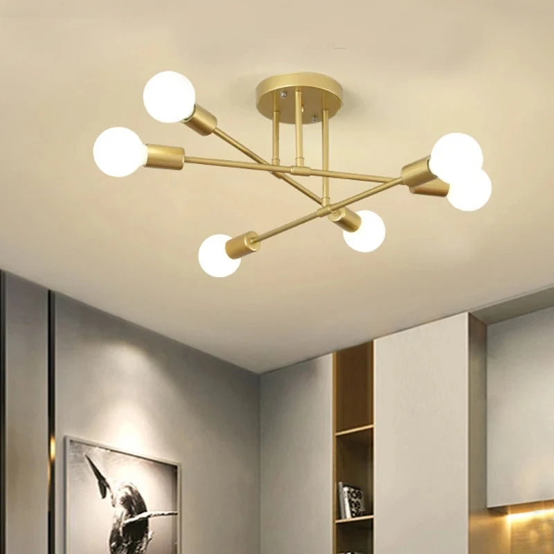 Candeeiro de Teto Nórdico com 6 Luzes E27 – Design Vintage e Moderno para Sala, Quarto e Espaços Comerciais