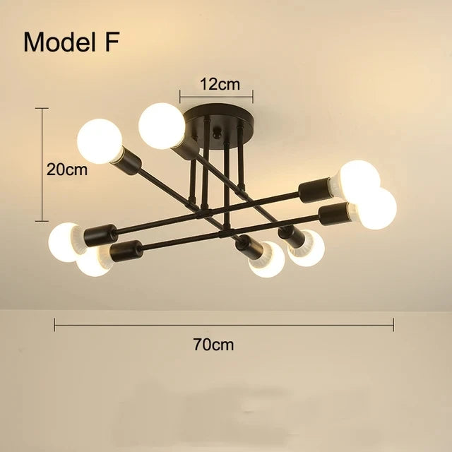 Candeeiro de Teto Nórdico com 6 Luzes E27 – Design Vintage e Moderno para Sala, Quarto e Espaços Comerciais