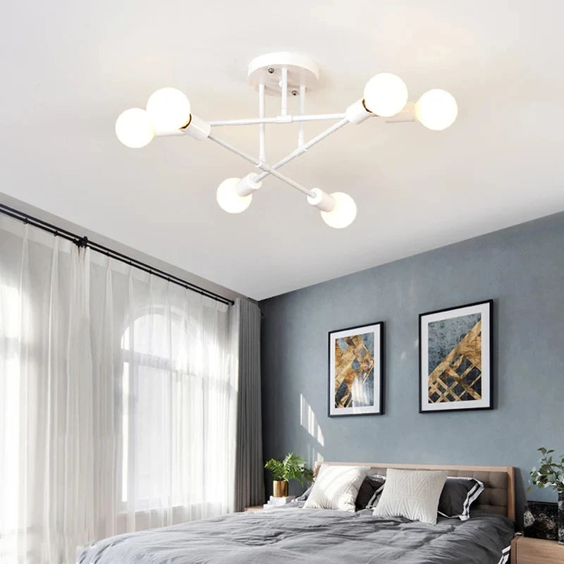 Candeeiro de Teto Nórdico com 6 Luzes E27 – Design Vintage e Moderno para Sala, Quarto e Espaços Comerciais