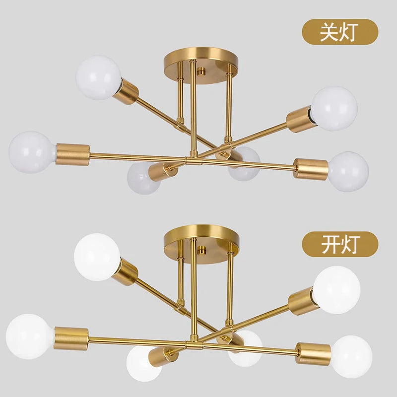 Candeeiro de Teto Nórdico com 6 Luzes E27 – Design Vintage e Moderno para Sala, Quarto e Espaços Comerciais