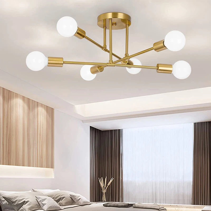 Candeeiro de Teto Nórdico com 6 Luzes E27 – Design Vintage e Moderno para Sala, Quarto e Espaços Comerciais