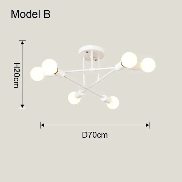 Candeeiro de Teto Nórdico com 6 Luzes E27 – Design Vintage e Moderno para Sala, Quarto e Espaços Comerciais