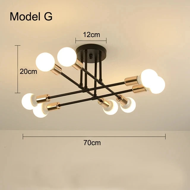 Candeeiro de Teto Nórdico com 6 Luzes E27 – Design Vintage e Moderno para Sala, Quarto e Espaços Comerciais