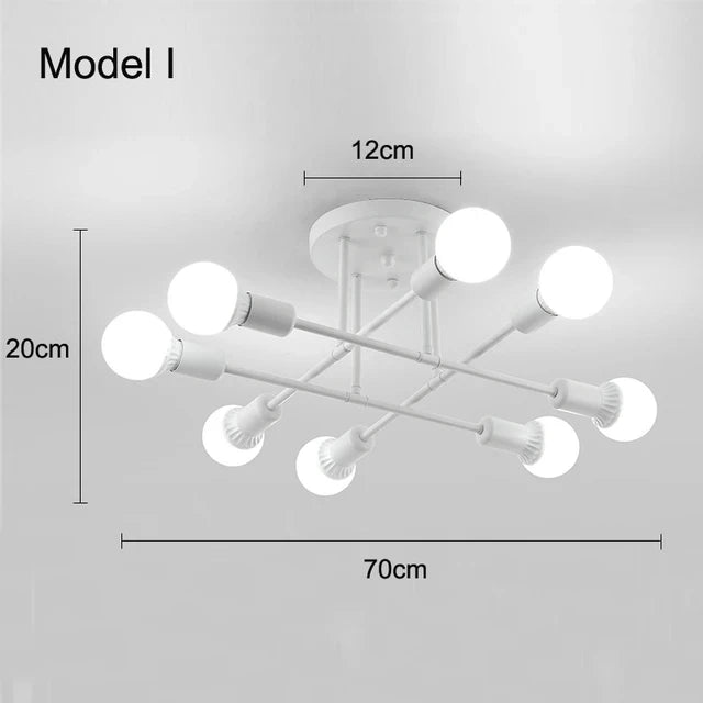 Candeeiro de Teto Nórdico com 6 Luzes E27 – Design Vintage e Moderno para Sala, Quarto e Espaços Comerciais