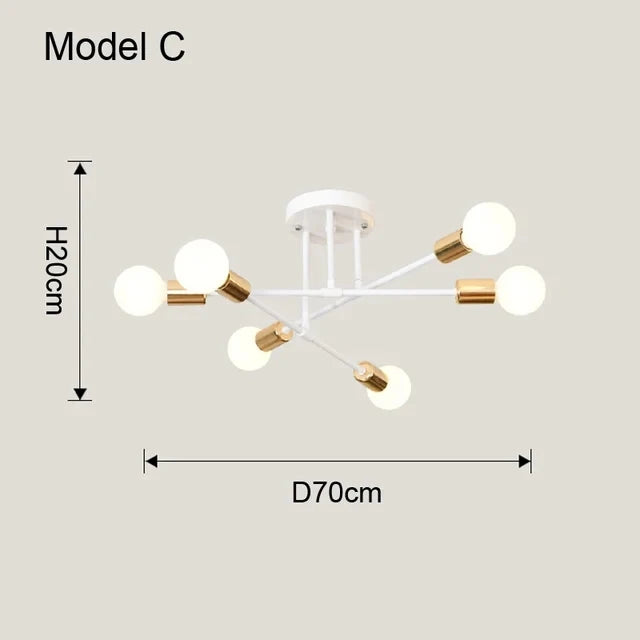 Candeeiro de Teto Nórdico com 6 Luzes E27 – Design Vintage e Moderno para Sala, Quarto e Espaços Comerciais