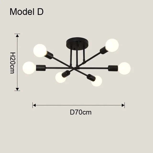 Candeeiro de Teto Nórdico com 6 Luzes E27 – Design Vintage e Moderno para Sala, Quarto e Espaços Comerciais