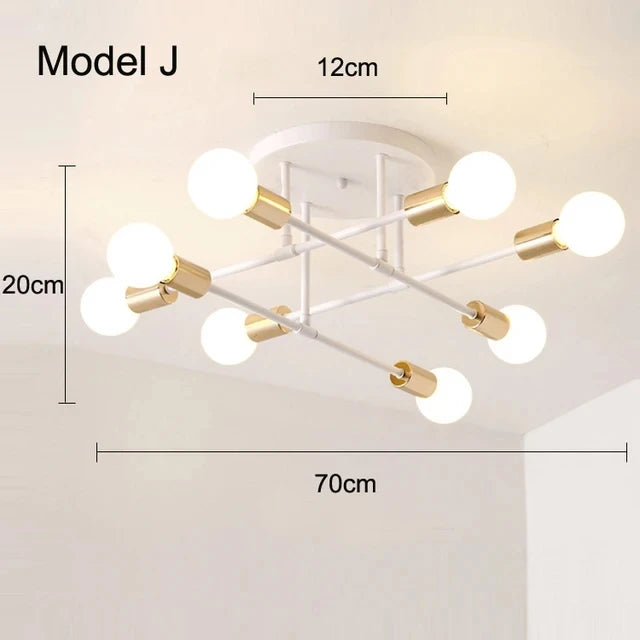 Candeeiro de Teto Nórdico com 6 Luzes E27 – Design Vintage e Moderno para Sala, Quarto e Espaços Comerciais