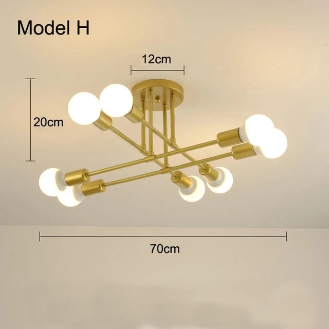 Candeeiro de Teto Nórdico com 6 Luzes E27 – Design Vintage e Moderno para Sala, Quarto e Espaços Comerciais
