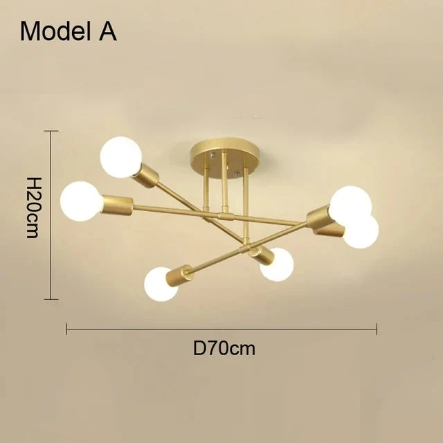 Candeeiro de Teto Nórdico com 6 Luzes E27 – Design Vintage e Moderno para Sala, Quarto e Espaços Comerciais